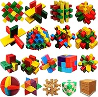 Vista 1 de Paquete de 18 rompecabezas grandes de madera para el cerebro, rompecabezas de madera con caja de embalaje de regalo, juegos de rompecabezas mágicos