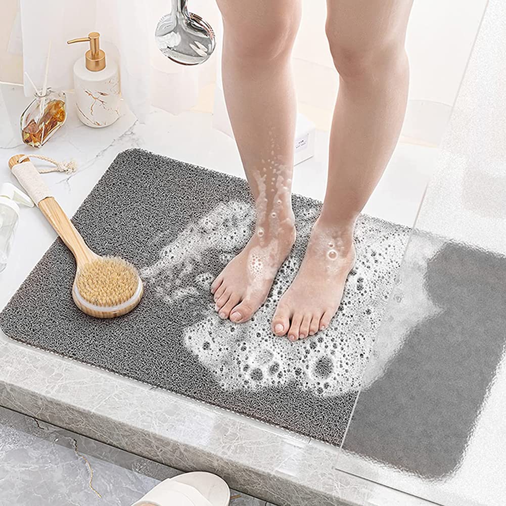Loofah Shower Mats for Inside Shower 40x100cm Long Shower Mat Non Slip Anti Mould Soft Large Bath Mat for Bathroom(Grey)