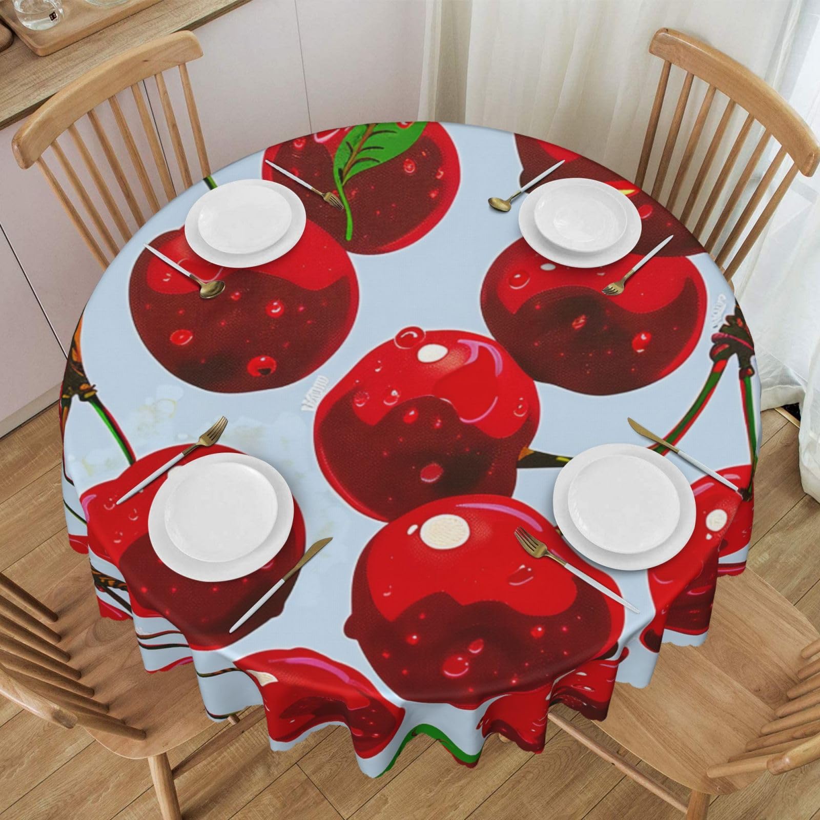 Nappe de cuisine ronde cerises pour buffet de vacances et mariage