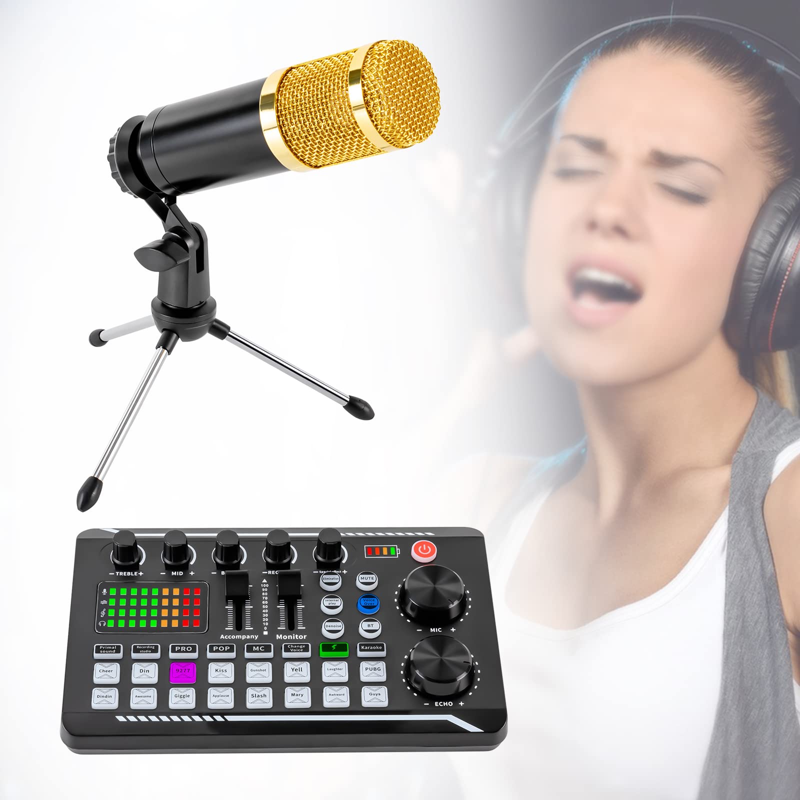 Micrófono de transmisión, kit de micrófono de podcast, micrófono de condensador cardioide USB, mezclador de audio con tarjeta de sonido para streaming, podcasting/grabación