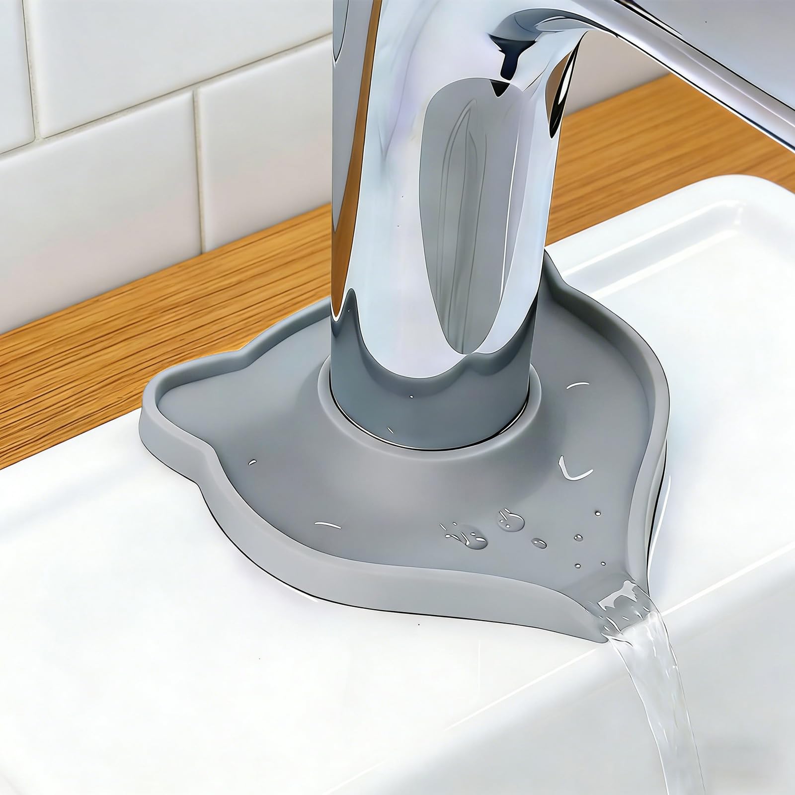 Compact Silicone Kitchen Sink Faucet Splash Proof Mat, Tap Water Diversion Splash Guard Drain Pad(Light Grey,2PCS)