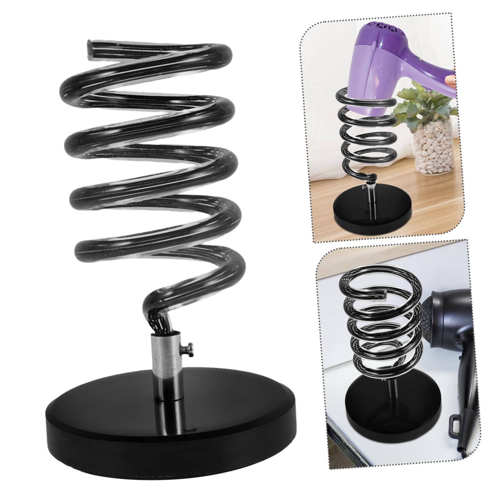FRCOLOR Supporto per Asciugacapelli da Tavolo, Base in Marmo Nero, Design a Spirale, Organizzatore per Cavi, Uso Bagno e Salone