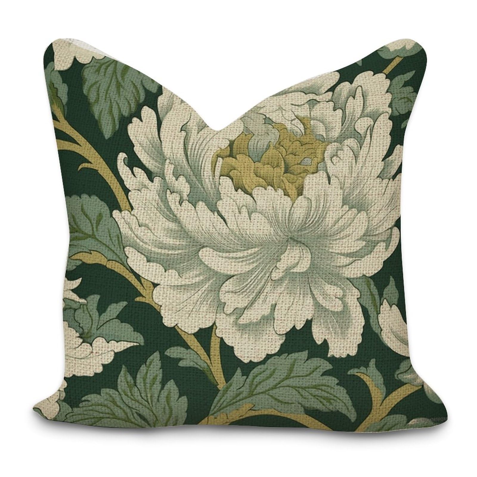 DreamAutumn Green And White Floral Cushion Cover Cases With Zipper 18x18in Farmhouse Cotton Linen Square Accent Throw Pillow Cases for Living Room Bed Couch Sofa Chair Home Décor Housewarming Gifts
