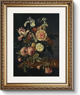 WHASAYART Vintage Floral Wall Art, Classical Flower Still Life Painting Artwork, Baroque Dark Moody Poppies Decor European Antique Print for Bedroom Living Room Entryway Home Office Decor 13"×16"
