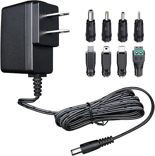Adaptador de fuente de alimentación de 5 V 1 A 6 pies con 8 puntas, cargador de 5 W CACC CA 100V-240V a CC 5Volt 1Amp 0.5A Cable de alimentación de