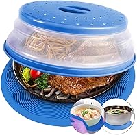 Vista 1 de Alfombrilla para microondas y cubierta de alimentos, 2 en 1, como soporte para tazón, cubierta para protector de salpicaduras, multiuso: Azul