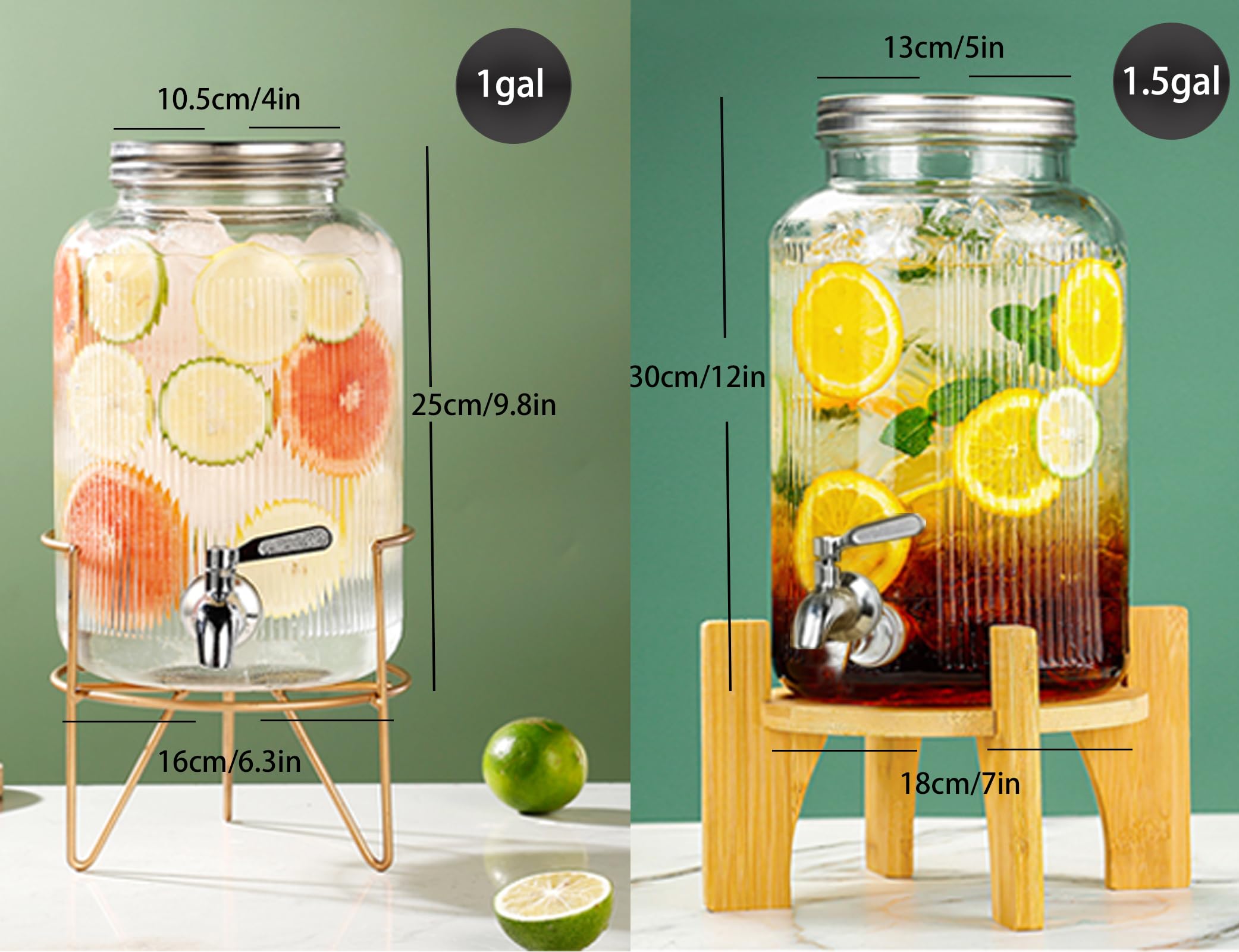 Jarra de cristal para bebidas de 3,8 litros con grifo, de acero inoxidable, para agua, zumo, té del sol, cerveza Kombucha y otros dispensadores de bebidas, vino, transparente, fiesta