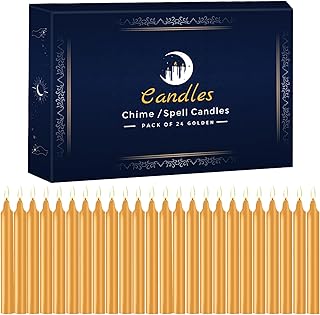 24 Pack Golden Spell Chime Candles – Premium Mini Unscented Taper Candles for Rituals, Prayer, Meditation, Altar, Spells – 4" Tall – Ideal for Witches & Spiritual Practices