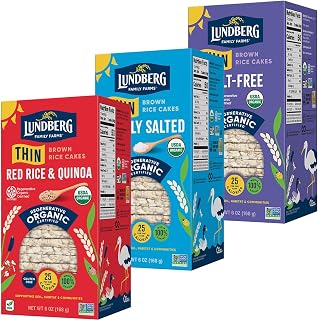 Lundberg Thin Brown Rice Cakes Variety 3-Pack: Regenerative Organic Certified, Gluten-Free, Lightly Salted, Salt-Free & Red Rice Quinoa Snacks