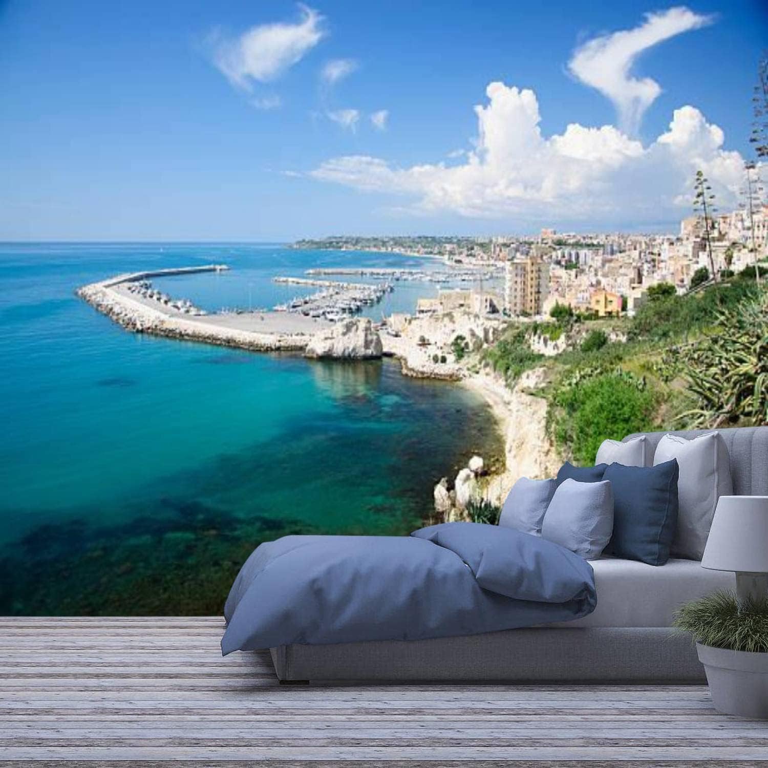 Papier peint panoramique 3D paysage insulaire auto-adhésif pour grand mur de salon et hôtel