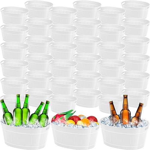 Didaey Cubos de hielo ovalados de plástico a granel con asas, enfriador de bebidas, contenedor de organización para fiestas, bar, vino, cerveza,