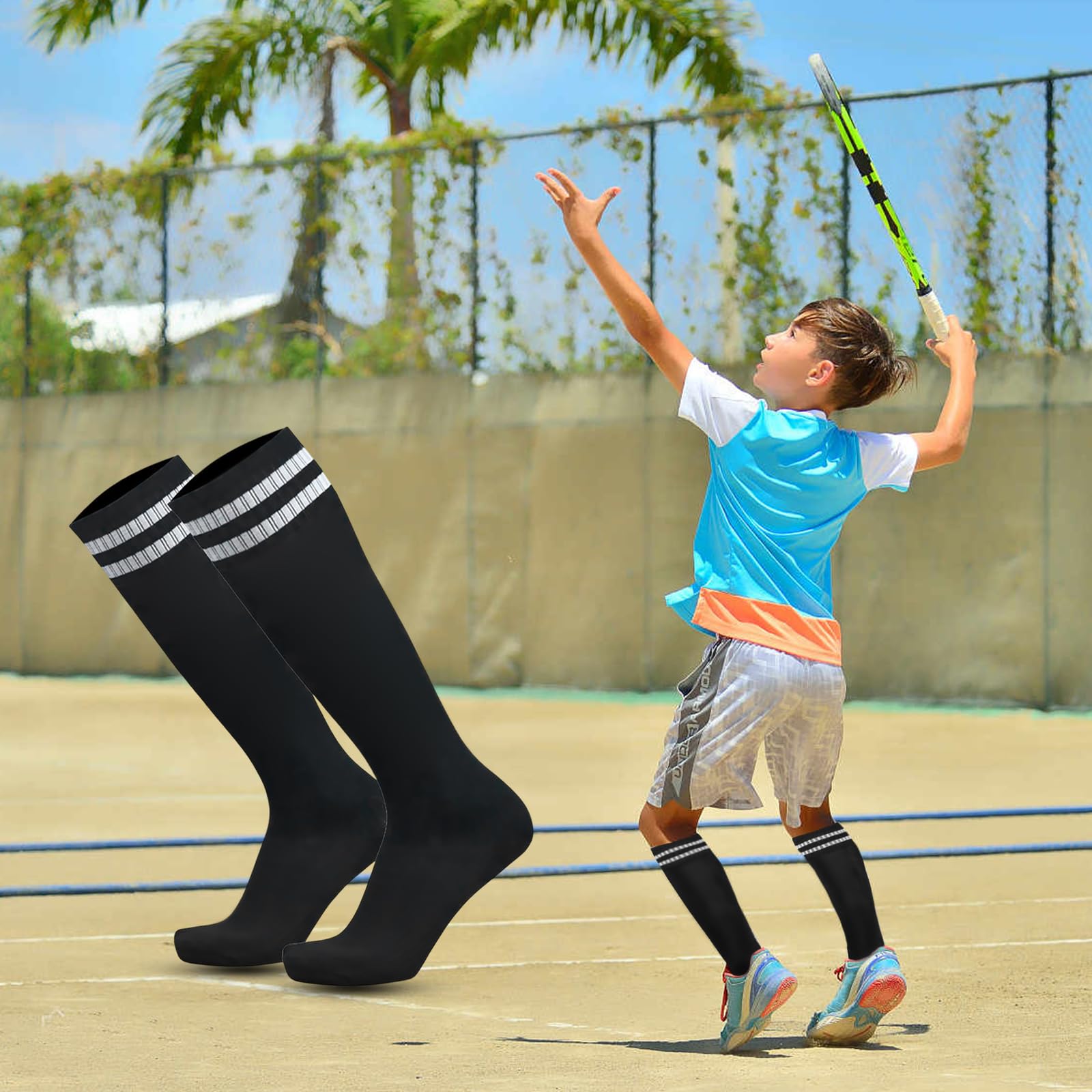 Chaussettes de Football Enfant Noires pour Garçons Filles 5-12 Ans