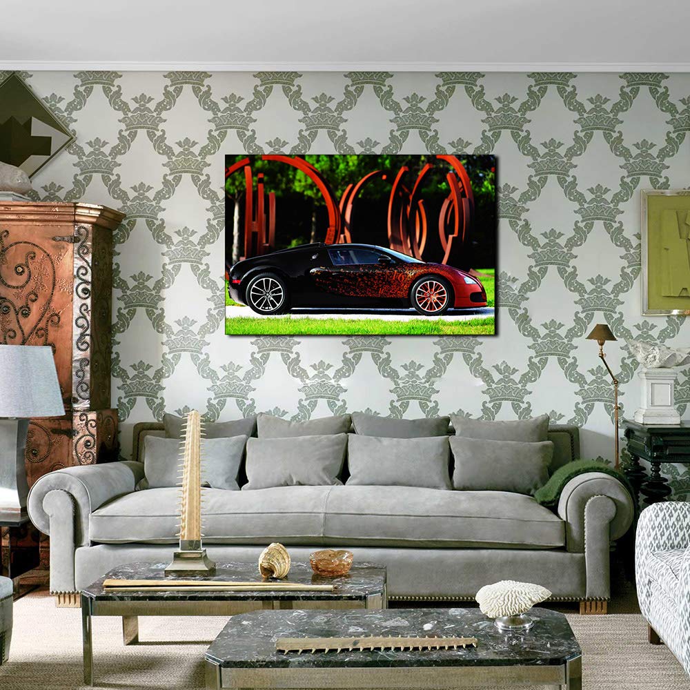 Pięćsprzedawca Super czerwony i czarny samochód sportowy przez Bugatti Malarstwo Płótno Wall Art Modern Dekoracje do domu Dekoracje do salonu Sypialnia Galeria (z ramą, 60_x_90_cm)