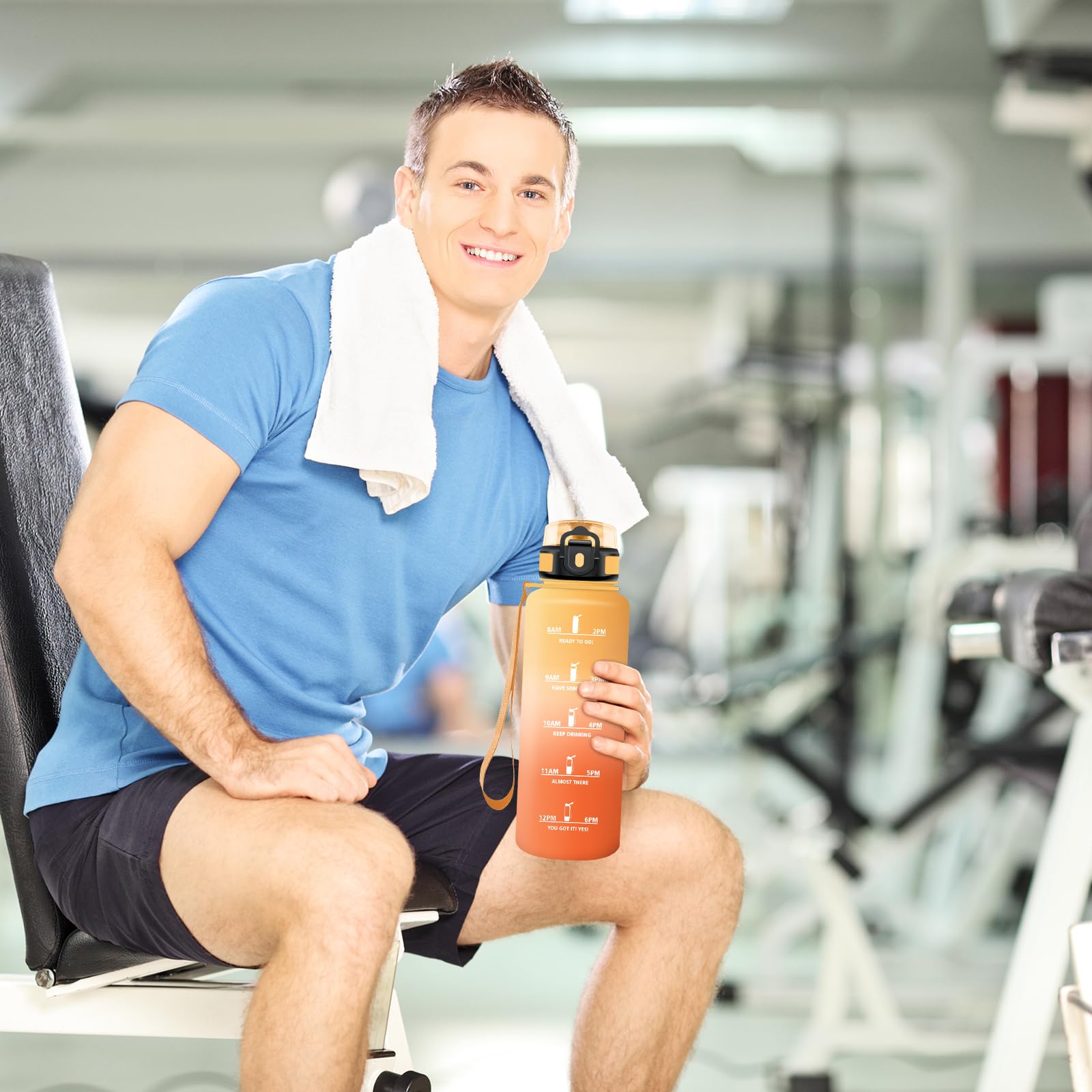 Borraccia Motivazionale 1.5 litri, Borraccia Sportiva, Senza Perdite, Bottiglia Acqua Palestra con Indicazione del Tempo, 1 Clic Aperto, Borracce senza BPA, per Adulto, Corsa, Yoga, Ufficio, Gym