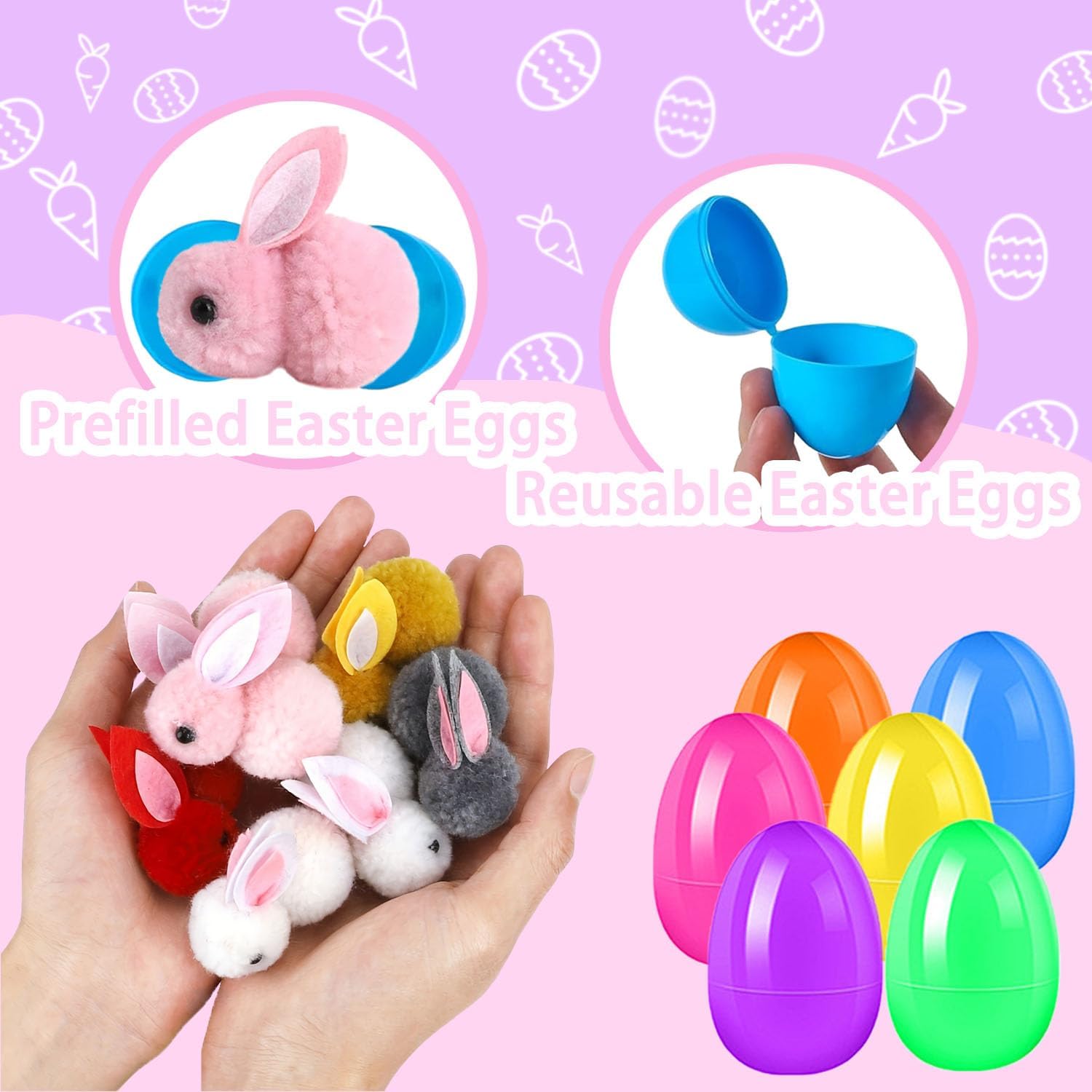 24 Pack Prefilled Easter Eggs with Easter Bunny Plush, Easter Basket Stuffers for Easter Eggs with Toys Inside, Easter Eggs Hunts Party Favors Surprise Eggs with Easter Bunny Mini Stuffed Animal - Image 3