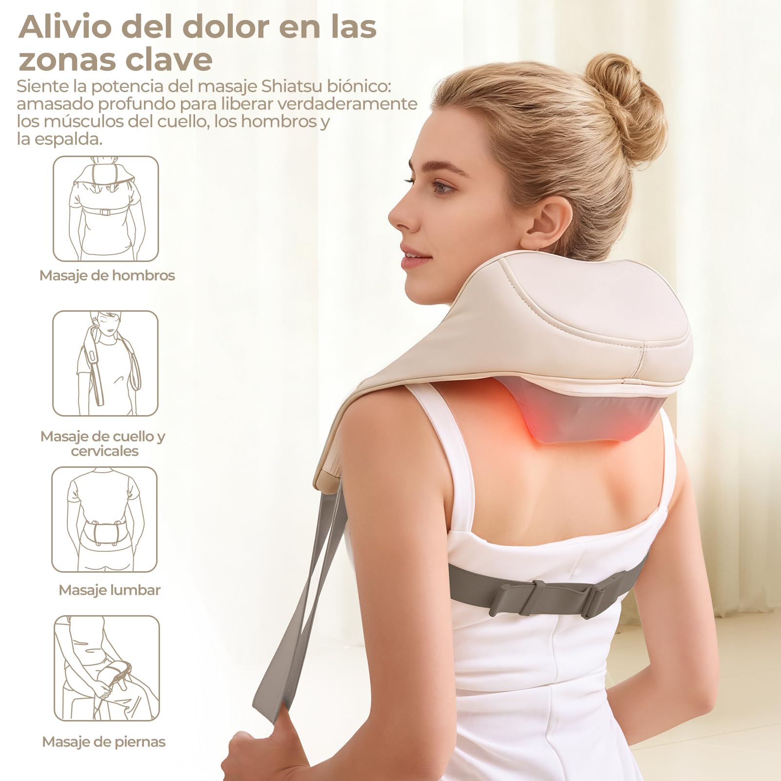 Masajeador Cervical y de Espalda con Calor – Masajeador Eléctrico de Cuello y Cervicales Aspria, Cojín de Masaje Relajante para Hombres y Mujeres, Regalo Bienestar en Casa o Oficina