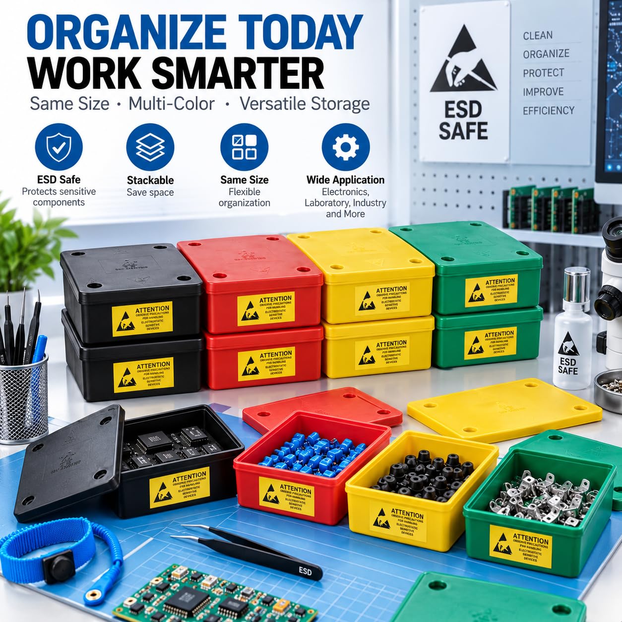 ESD Safe Anti-Static Electronic Parts Storage Box Bin,Tool Case, Green image 4