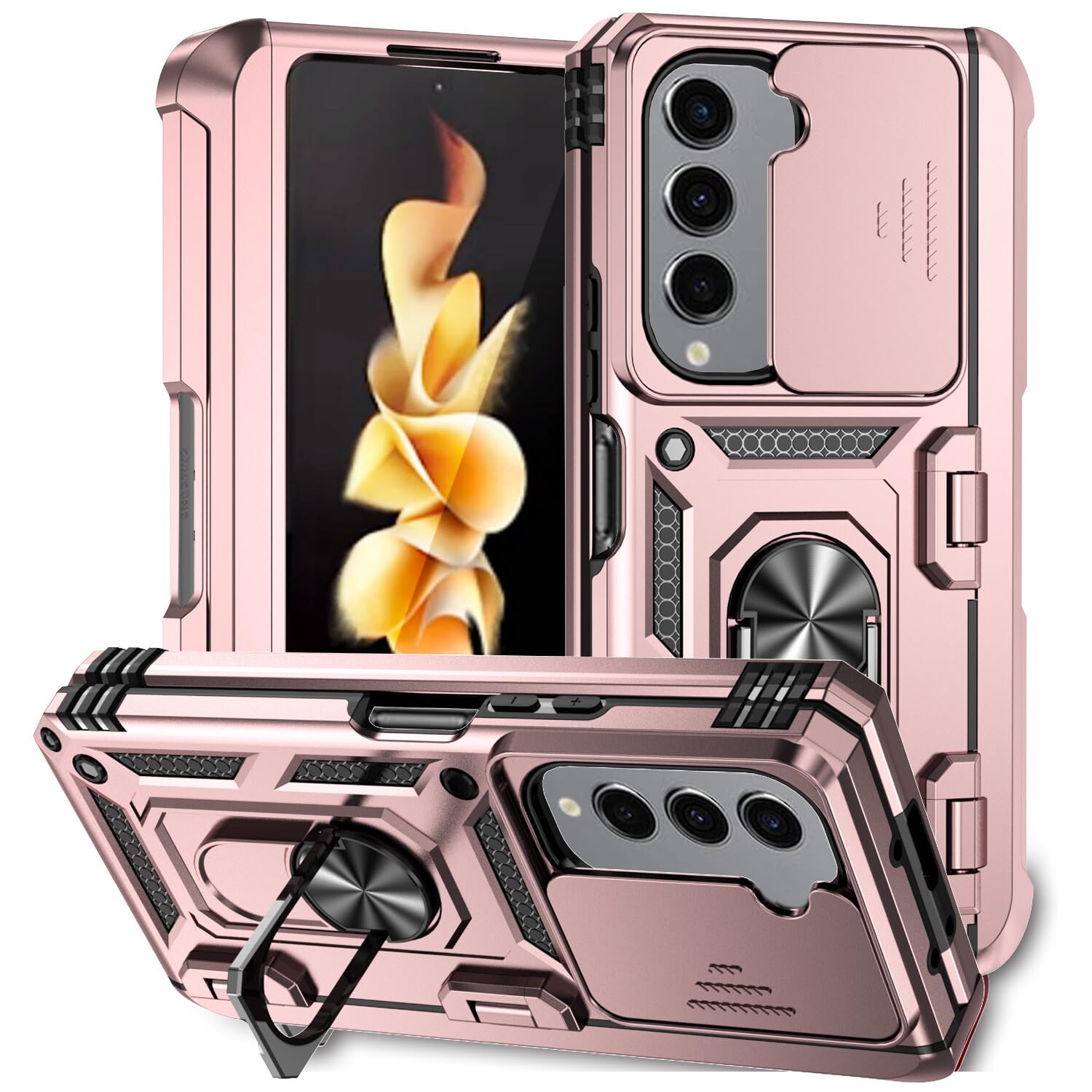 Coque Samsung Z Fold 5 protection arrière silicone rigide charnière or rose - 8