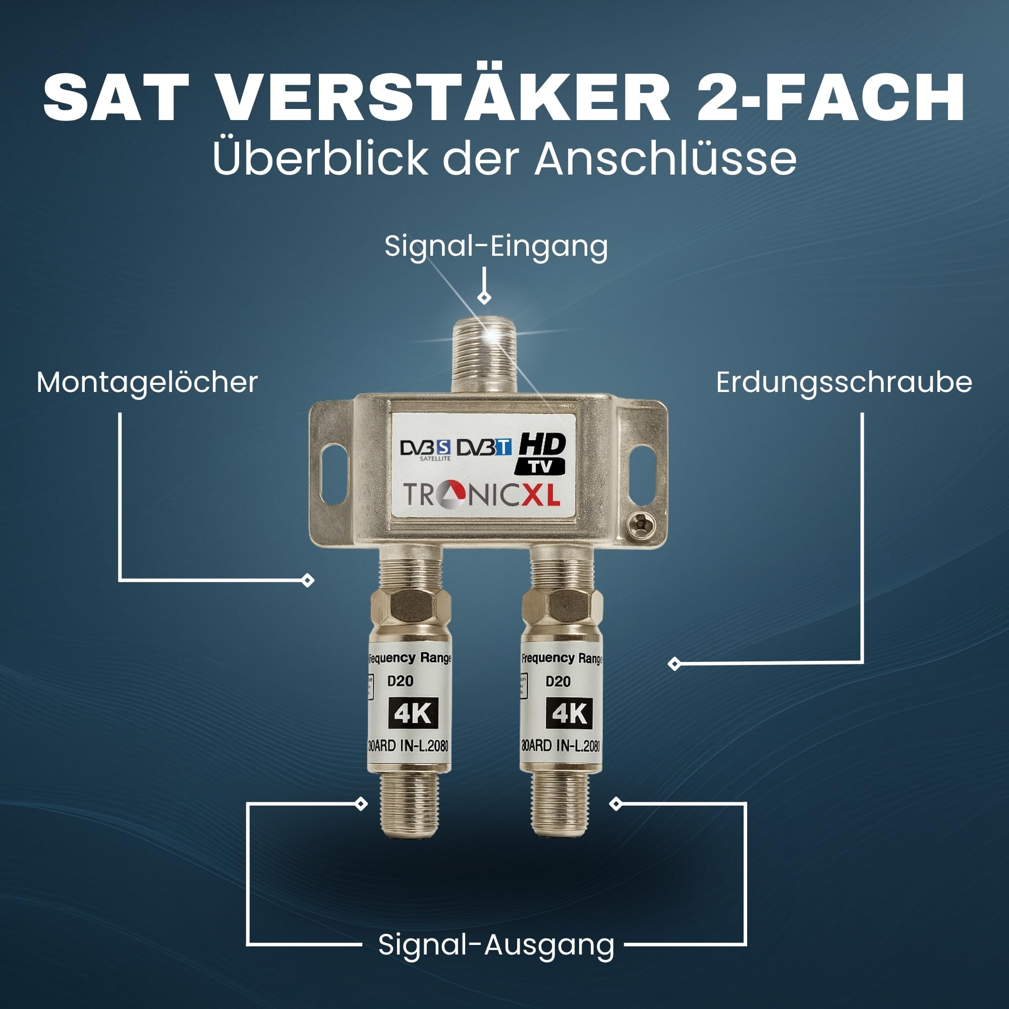 TronicXL Répartiteur satellite 2 voies 40 dB I Répartiteur d'antenne DVB-S2 DVB-T2 souple avec amplificateur pour amplificateur de signal HDTV 3D 4K pour une bonne réception