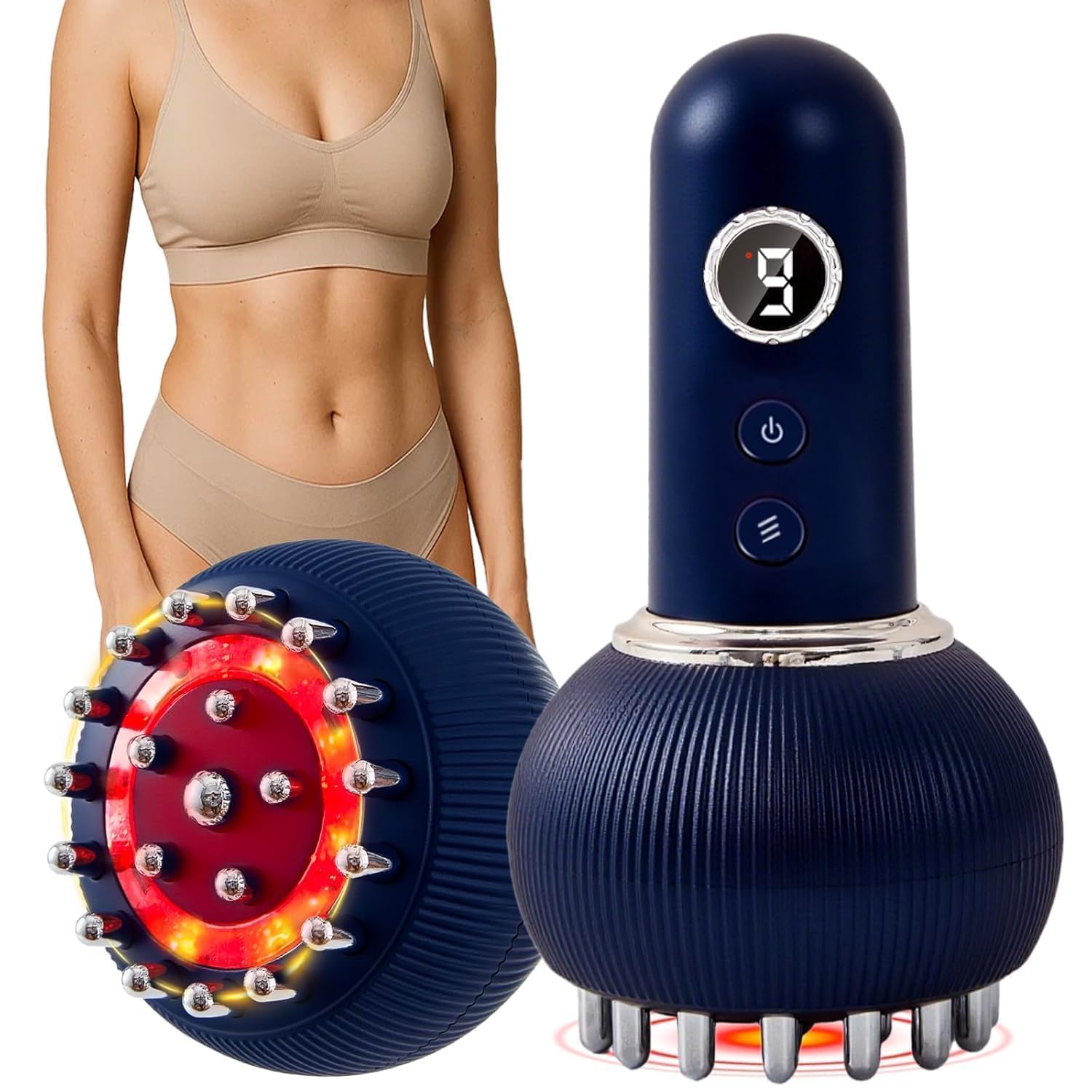 Anti-Cellulite Massager Device – Multi-Function Body Sculpting Tool with Red Light | Heat & Microcurrent for Skin Firming & Full Body Contouring Blue - White-image-12