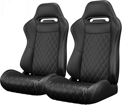 Miniatura 54 de 2 piezas de asientos universales de carreras con deslizadores de doble bloqueo, 1 par de asientos de cubo de cuero PVC con dos almohadas de Negro