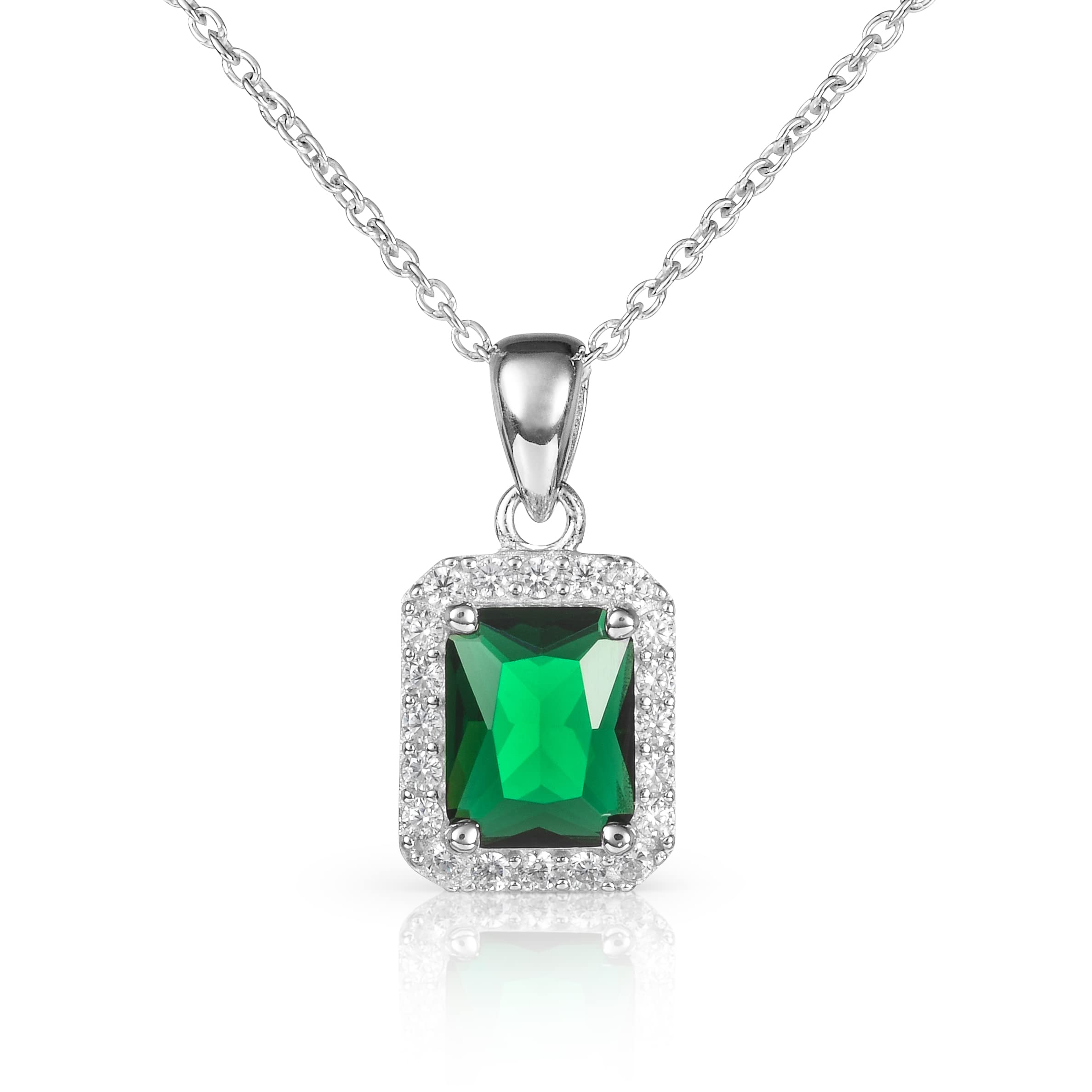 Diamond Treats Collana Donna in Argento Sterling 925 con Zirconi Taglio Smeraldo Bianchi, Verdi, Blu o Rossi, Elegante Collana Rettangolare in Argento con Confezione Regalo
