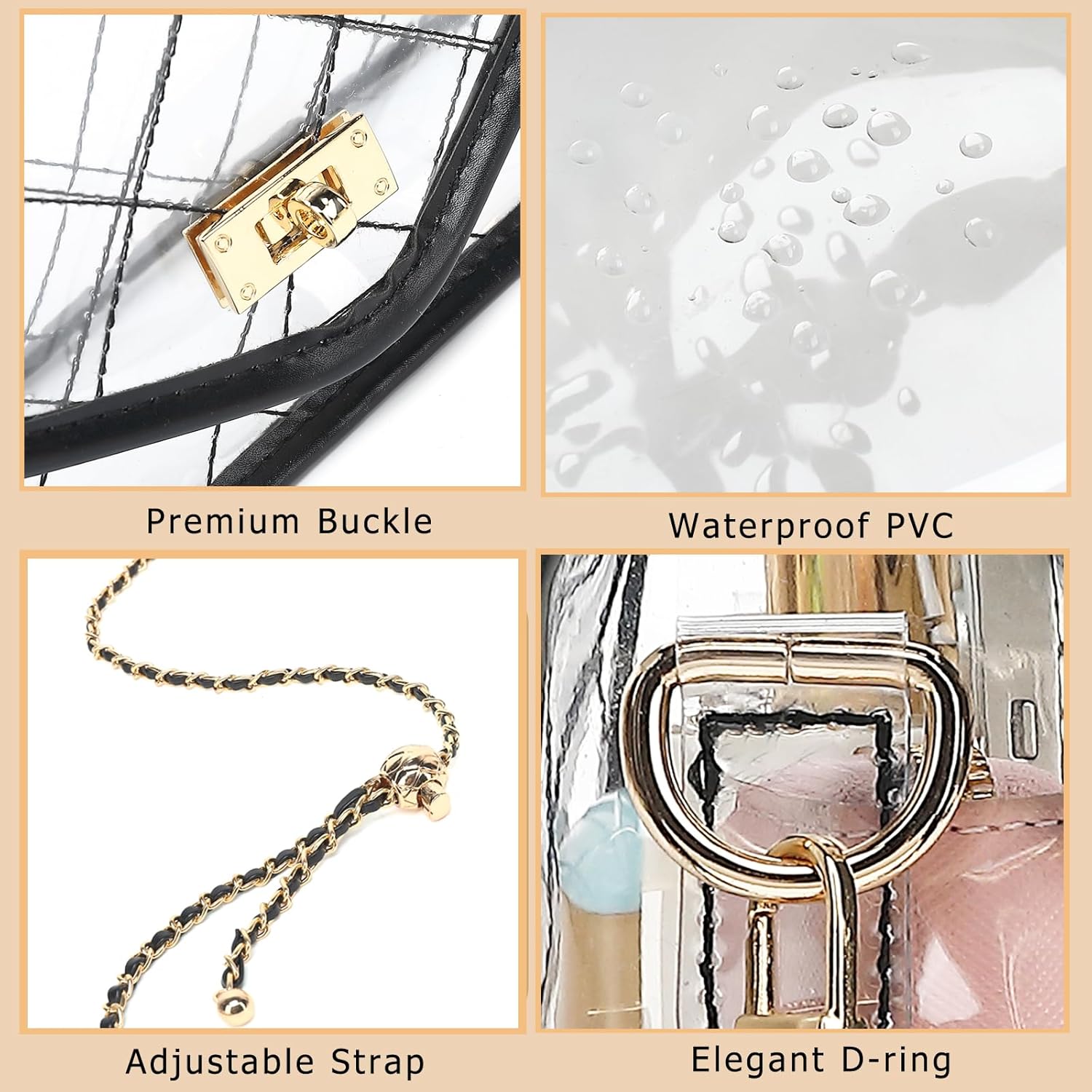 YGR Clear Bag for Stadium Events Clear Purse for Women Quilted PVC Clear Crossbody Bag Stadium Approved for Concerts - Image 5