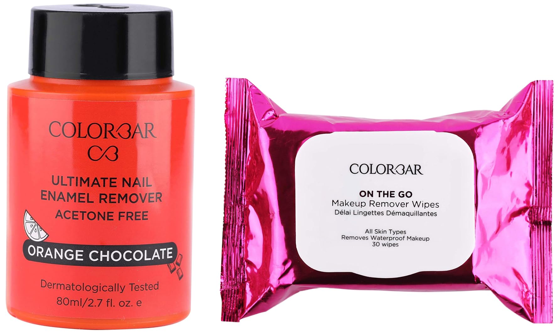Colorbar Remover Wipes, 30 Wipes (150mmx200mm) & Colorbar Ultimate Nail Enamel Remover, Orange Chocolate, 80ml