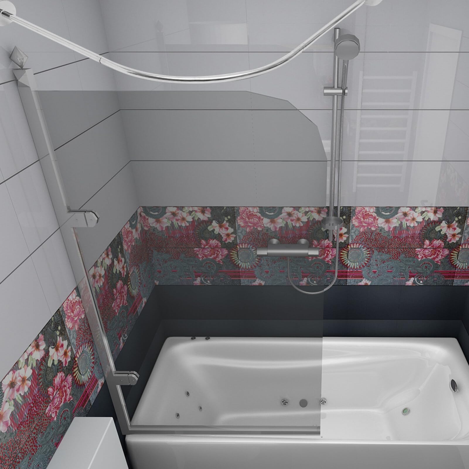 Tringle à Rideau de Bain Arquée U, Lot de 3, Métal | Extensible 110-140cm, Installation sans Perçage, Usage en Angle, Argenté