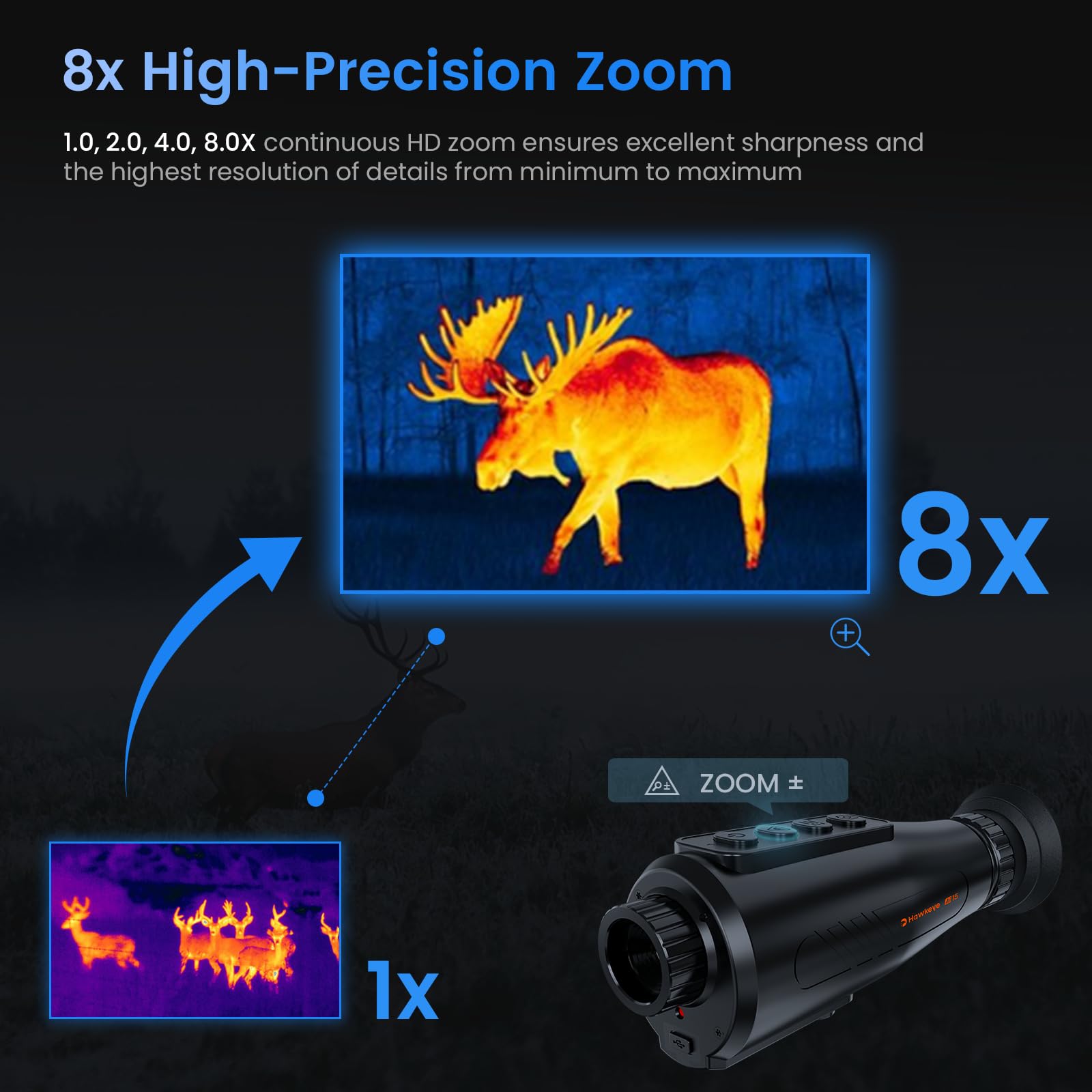 docooler Ai15 AI Thermal Monokulare Wärmebildkamera – 8-facher Digitalzoom, 60-Hz-AMOLED-Display, IP66 wasserdicht, integrierter 32-GB-Speicher, WLAN-Hotspot/Station für Smartphone-Konnektivität