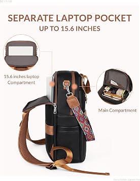 SYTRAH Leather Laptop Backpack 15.6 inch Womens Computer Bag Brown