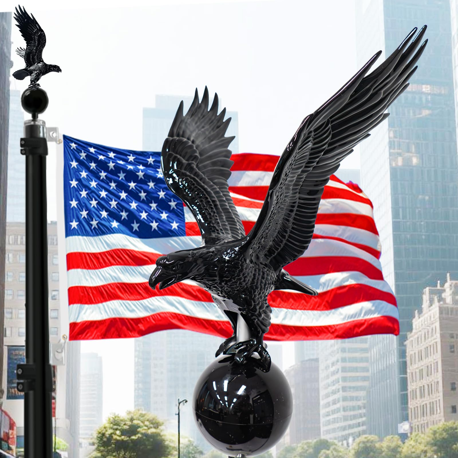 Eagle Flag pole Topper with Ball - Weatherproof ABS Ornament Fits Flag Pole