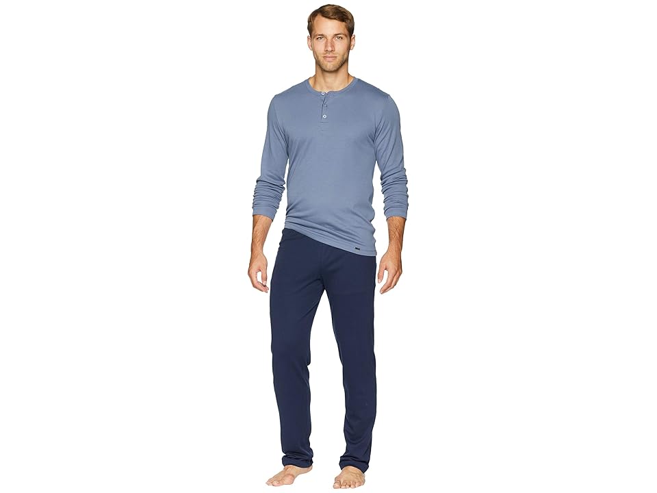 

Hanro Narius Long Sleeve Henley Pajama Set (Cliff Blue) Men's Pajama Sets
