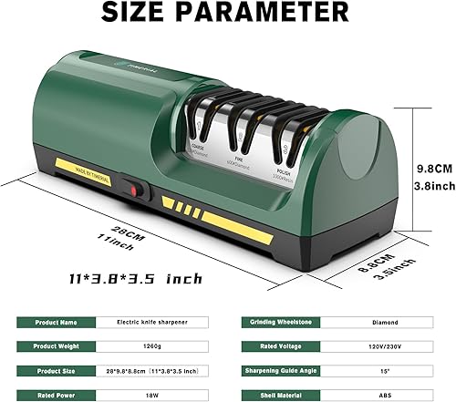 Miniatura 2 de Afilador de cuchillos eléctrico de 3 etapas, disco abrasivo de diamante, guía de ángulo de precisión de 15, para afilar y pulir cuchillos de cocina
