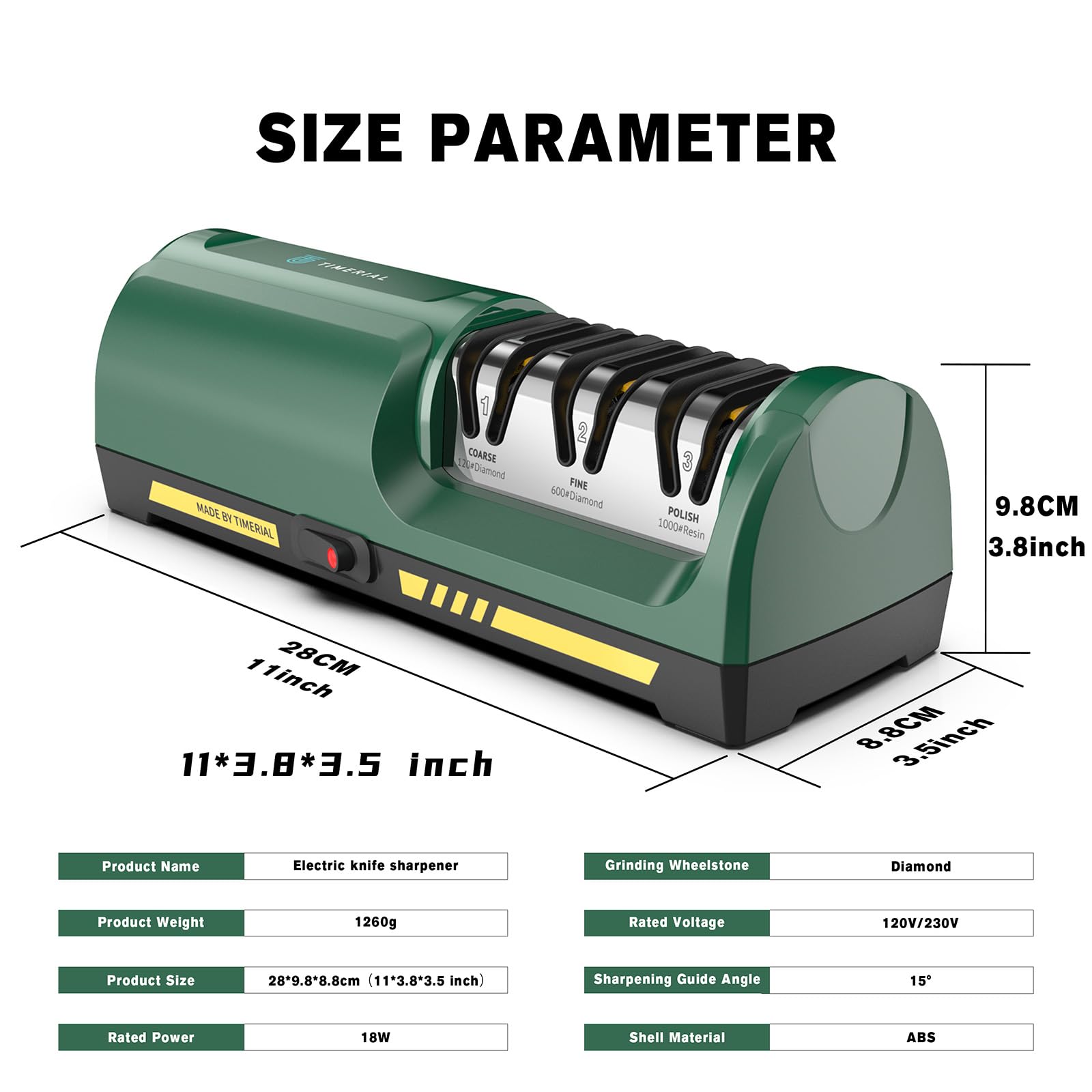 Elektrischer Messerschärfer 3 Stufen Diamantschleifscheiben 15° Präzisionswinkelführung 120/600/1000 Grit