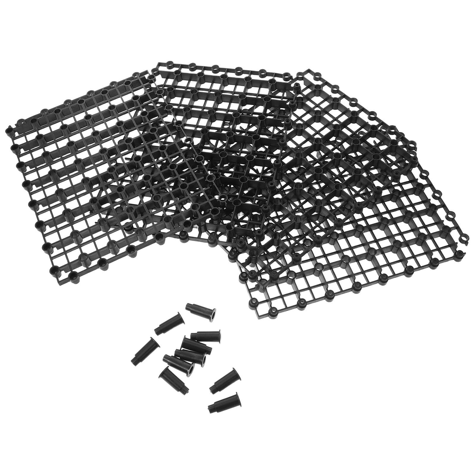 Lot de 4 grilles de bassin de jardin - Noir - 25 x 19,5 x 1 cm - Avec 80 pieds de support - Plateau filtrant modulaire pour fontaines extérieures et jardins aquatiques - Accessoires durables