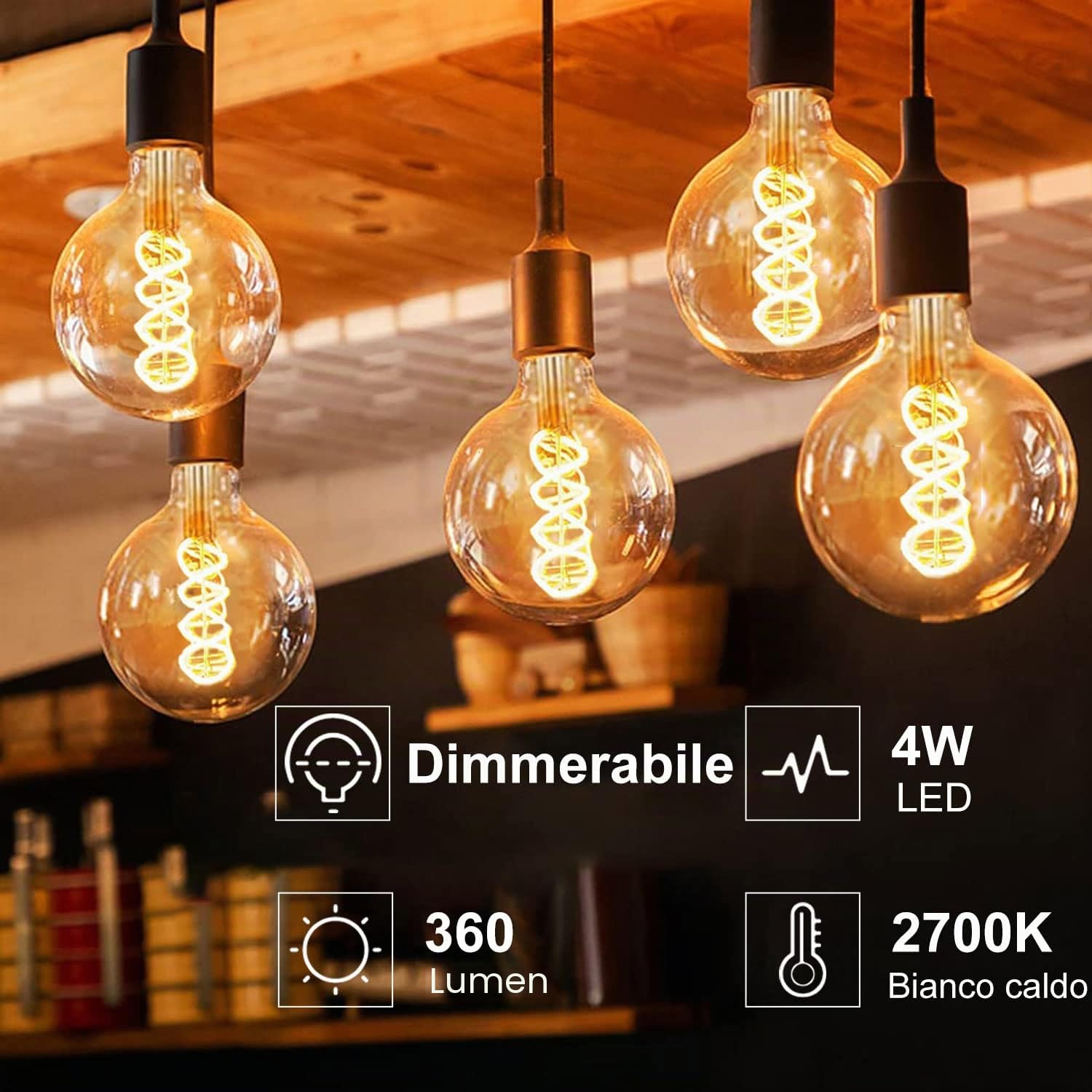 Lampadina LED E27, Dimmerabile Lampadina Vintage E27 4W (Equivalente a 40W) G80 φ80mm Edison Lampadine LED Luce Calda 2700K - Ambra, Pacco da 6