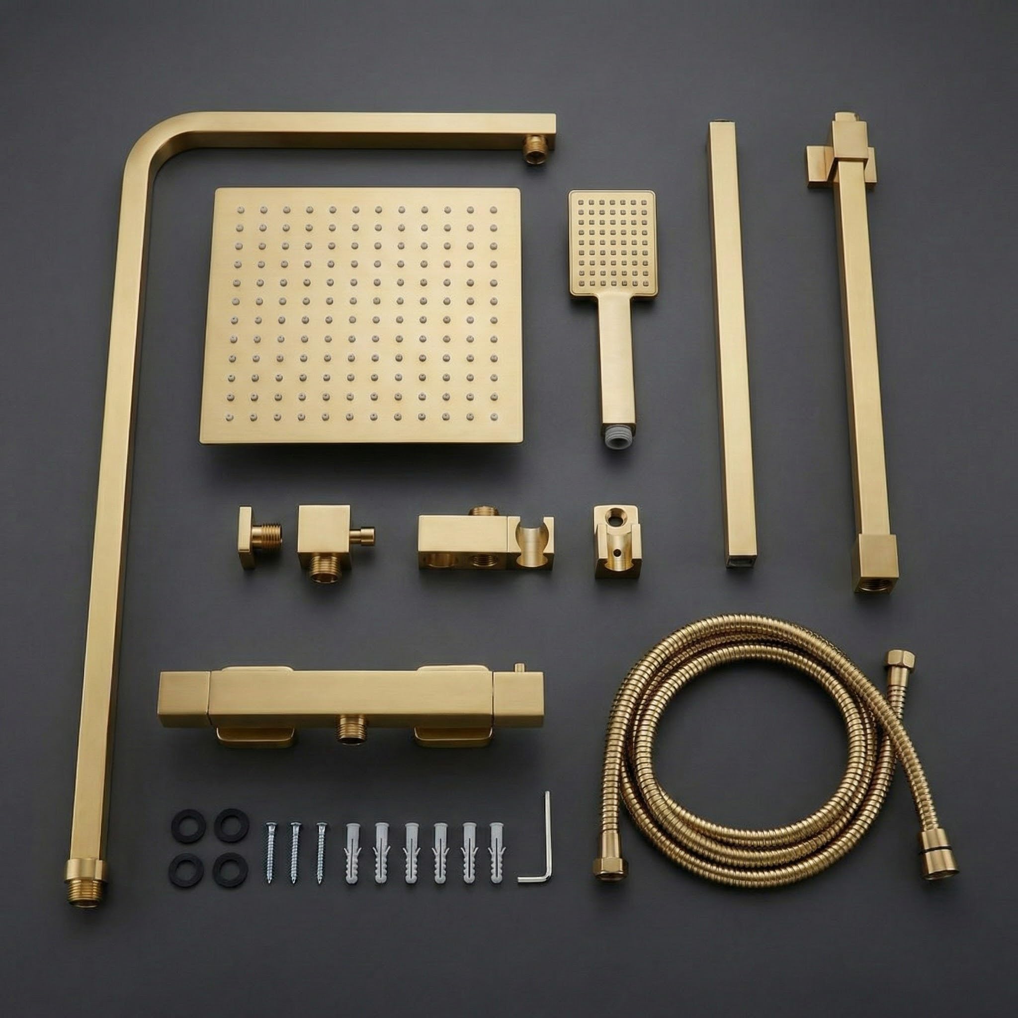 Système de douche thermostatique | Ensemble mitigeur de douche thermostatique avec douche à effet pluie et douchette à main (laiton)