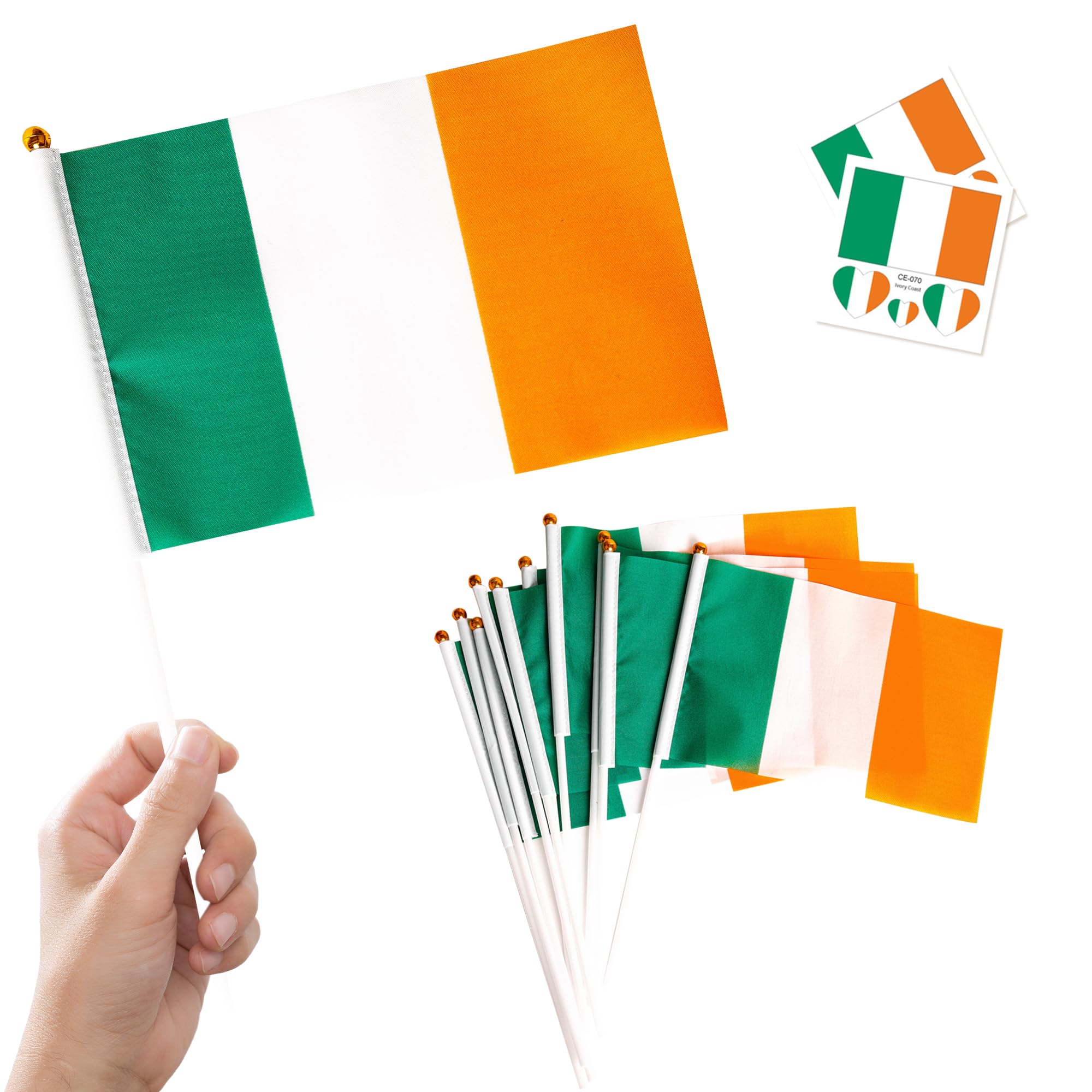 10pcs Irish Flag on Sticks & 2pcs Tattoos