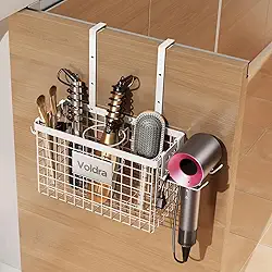 VOLDRA Suporte para secador de cabelo, porta de armário, organizador de ferramentas de cabelo adesivo, suporte de parede, altura ajustável, suporte de secador sob a pia/bancada para chapinha, escova