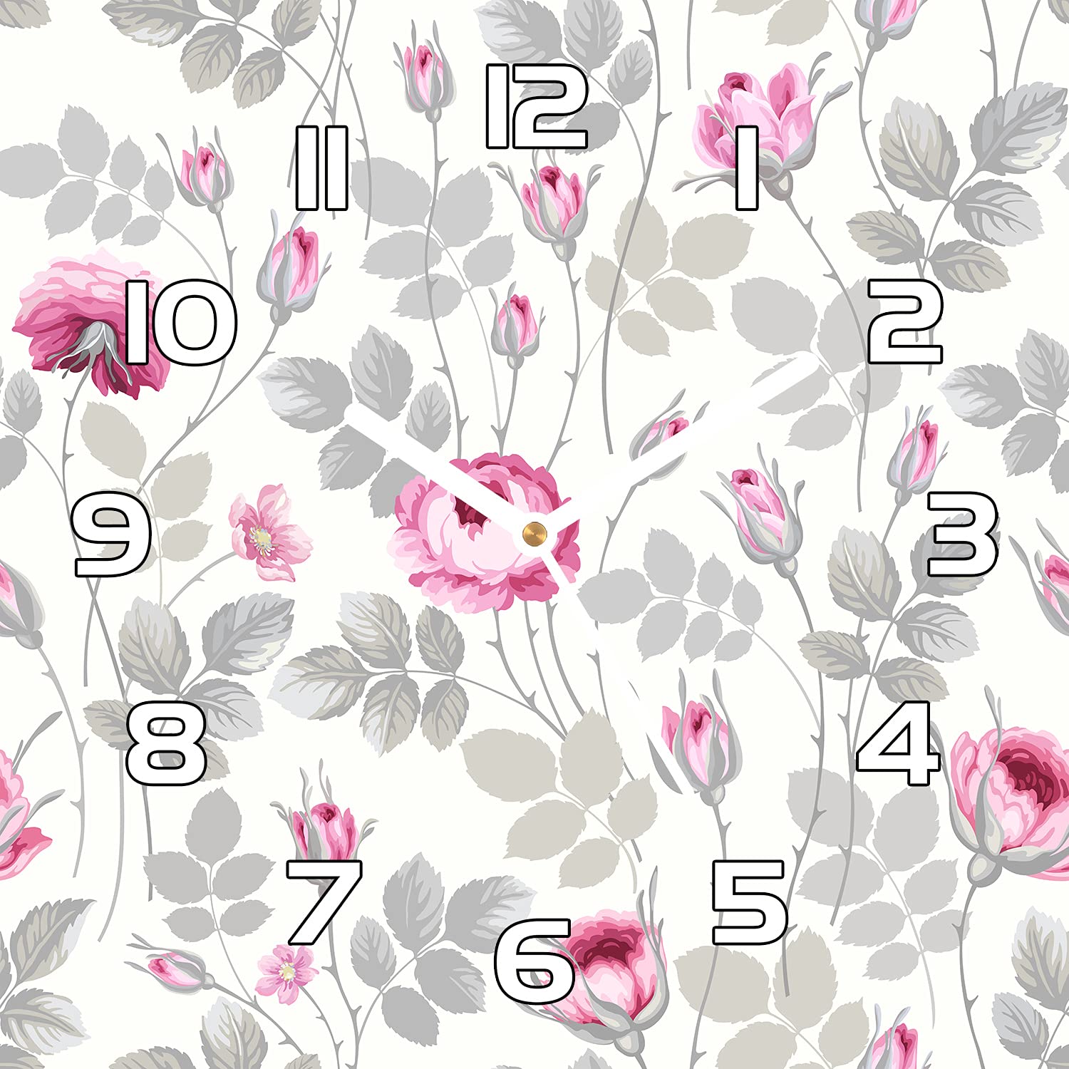 Horloge en verre 30x30 cm Coloray aux motifs de roses pastel et aiguilles blanches