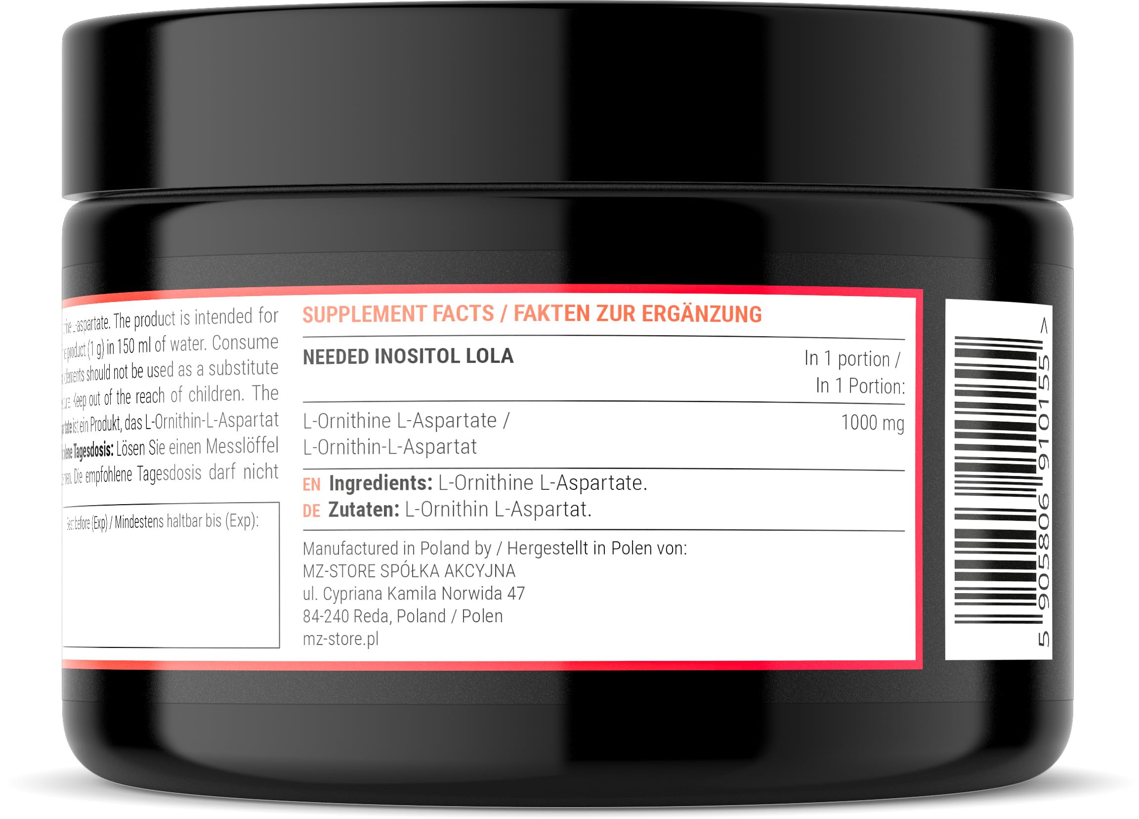 LOLA (L-Ornithine-L-Aspartate) Powder 80g -Mix of two Amino Acids: Ornithine and L-aspartic acid 1000 mg per Serving - 80 servings per Pack - Diet Supplement - by MZ