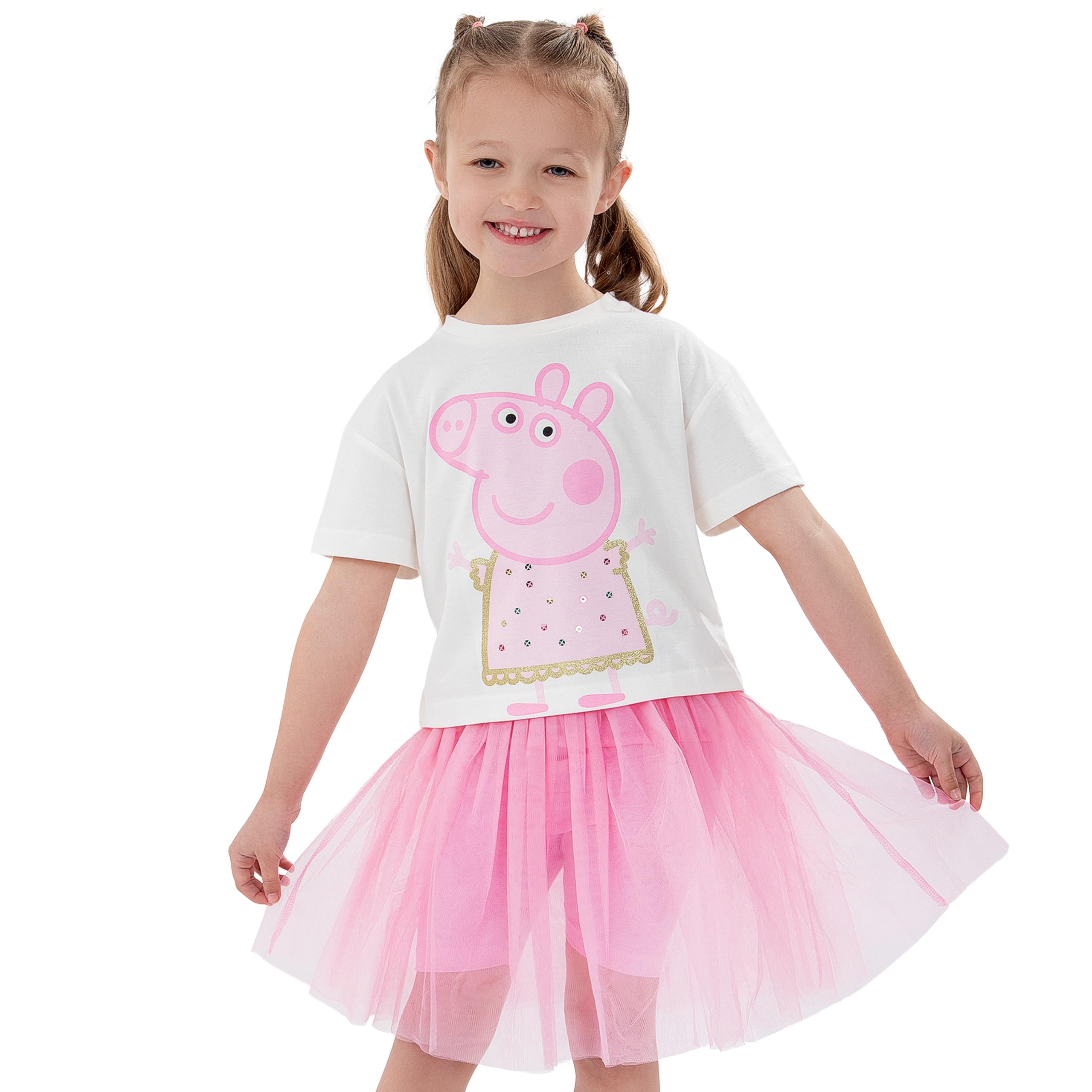 Peppa Pig Maglietta Ragazza E Gonna, Set 2 Pezzi Maglia E Gonna Tulle Bambina, Set Vestiti Bambina