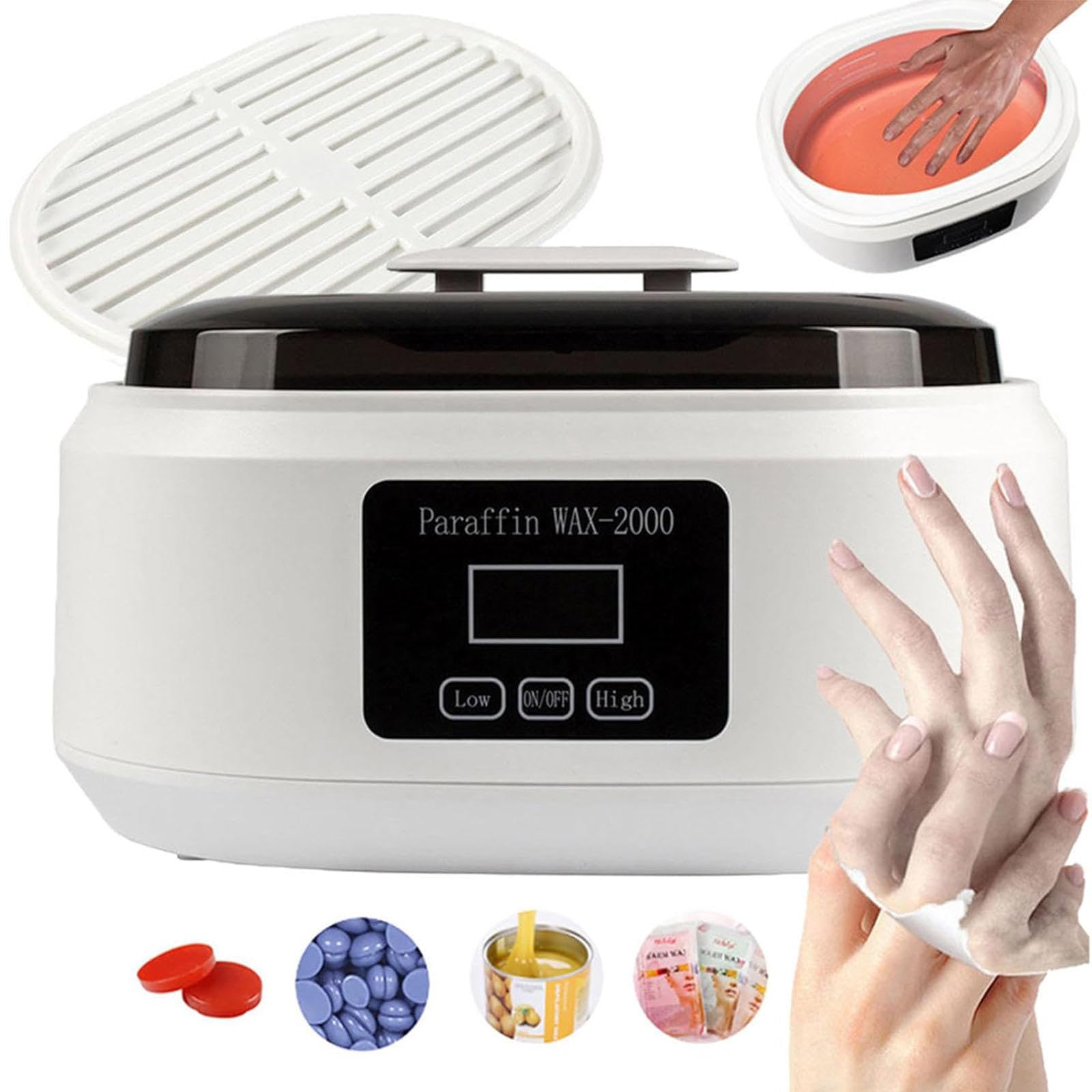 Macchina per Cera di Paraffina per Mani e Piedi, Scaldacera da 2000 Ml con Due Livelli di Regolazione della Temperatura e Pulsanti Full Touch, Bagno di Cera di Paraffina