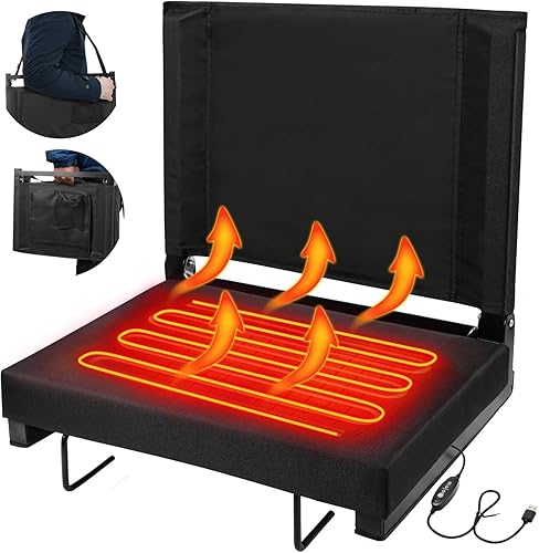 Asientos de estadio con calefacción con respaldo para gradas, asiento portátil con calefacción para gradas, con correa para el hombro y cojín, silla