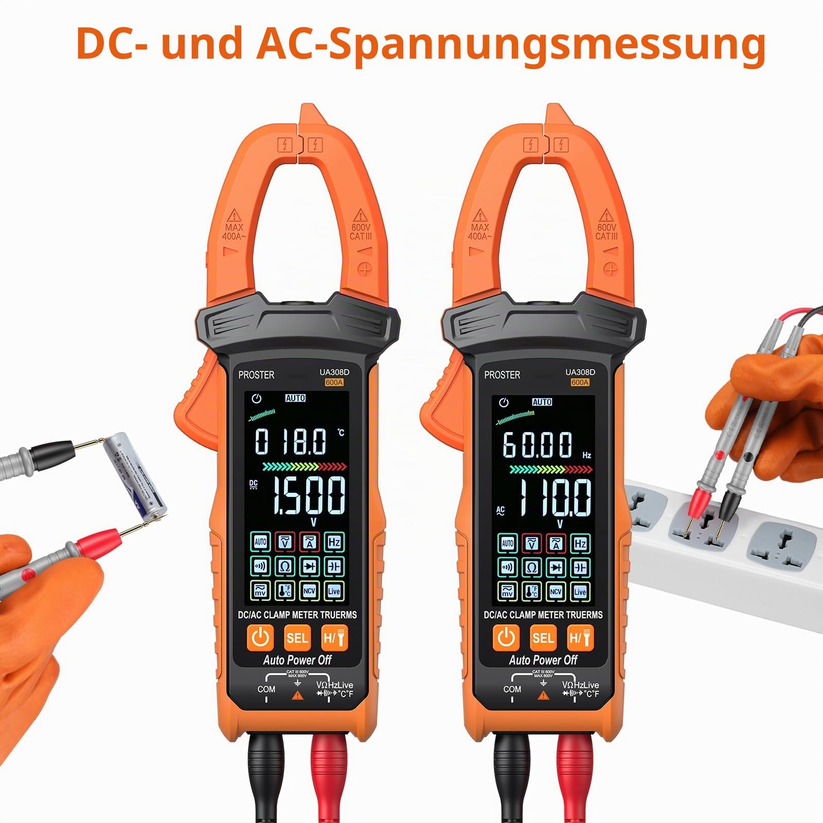 Proster Intelligente Stromzange TRMS 6000 Counts 600A AC/DC Stormmessung