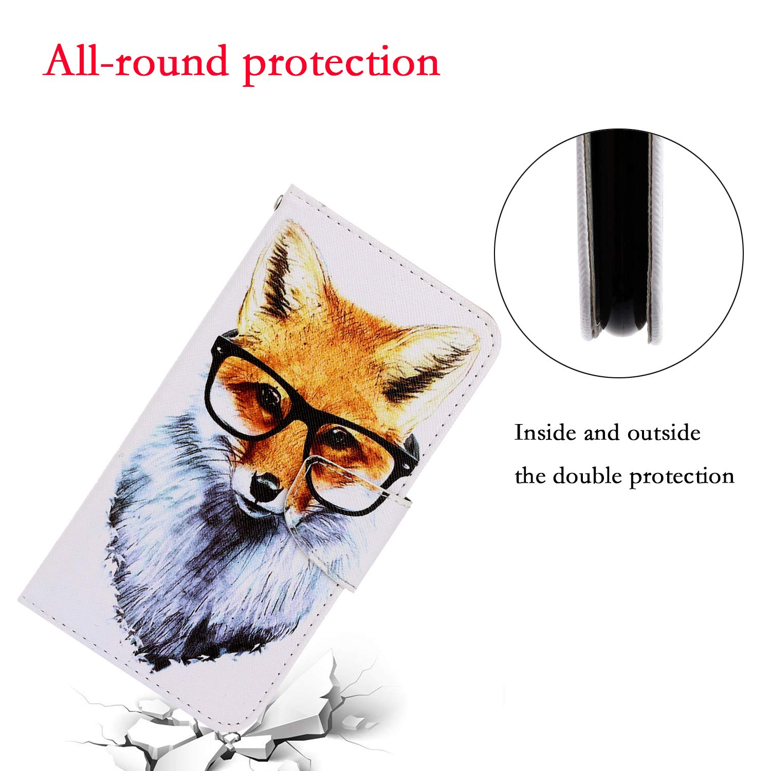 Custodia Portafoglio Per Oppo A31 / A8 Con Finestra A Specchio E Supporto - Copertina In PU E PC, Gold (Mirror) - 5