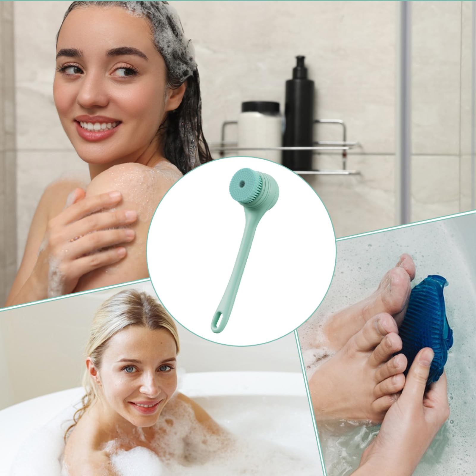 Cepillo de baño eléctrico, limpiador de espalda para ducha,Cepillos de | baño y cuerpo de mango largo impermeables - Cepillo de espalda eléctrico con batería grande para pies