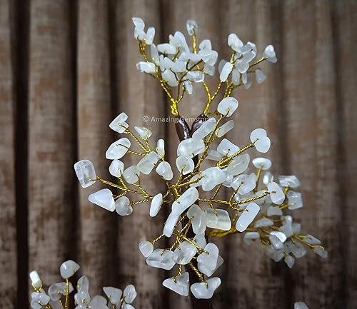 Miniatura 7 de Árbol de la vida de cristal curativo natural de piedra lunar blanca, Feng Shui, árbol de la vida de la fortuna para decoración del hogar y la