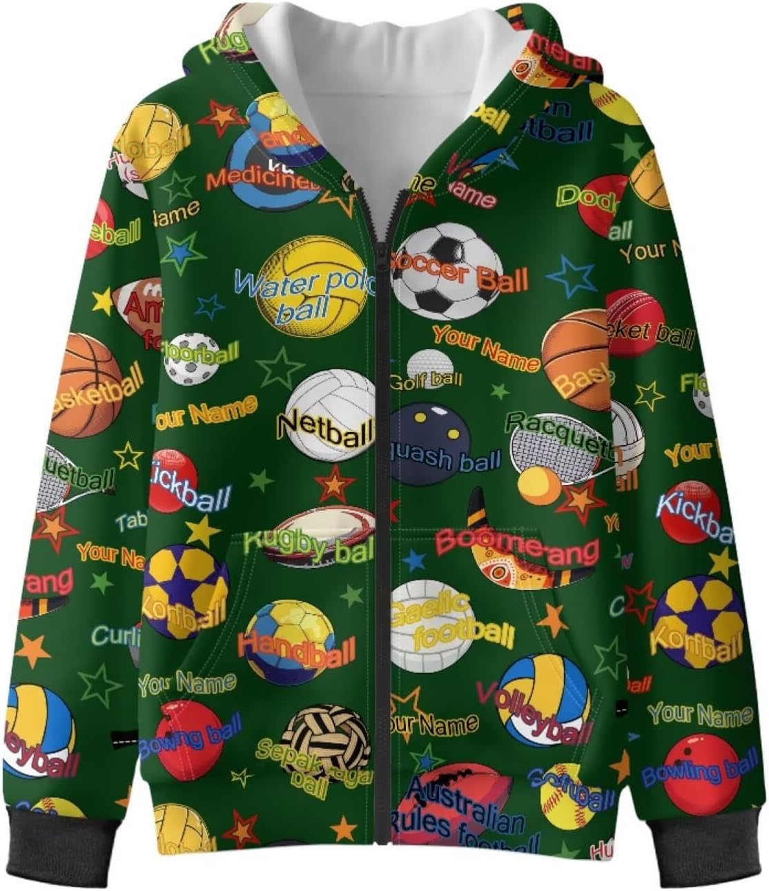 Boys' Ball Theme Sweatshirt Winter Zip-Up Fleece Hooded Hoodie Long Sleeve Cardigan Sweatshirts